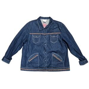 SUSAN GRAVER women’s embroidery beaded cotton denim jacket with pockets size XL